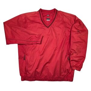Nike Golf Pullover Windbreaker Jacket Mens L Red V Neck Clima Fit Sports Preppy‎
